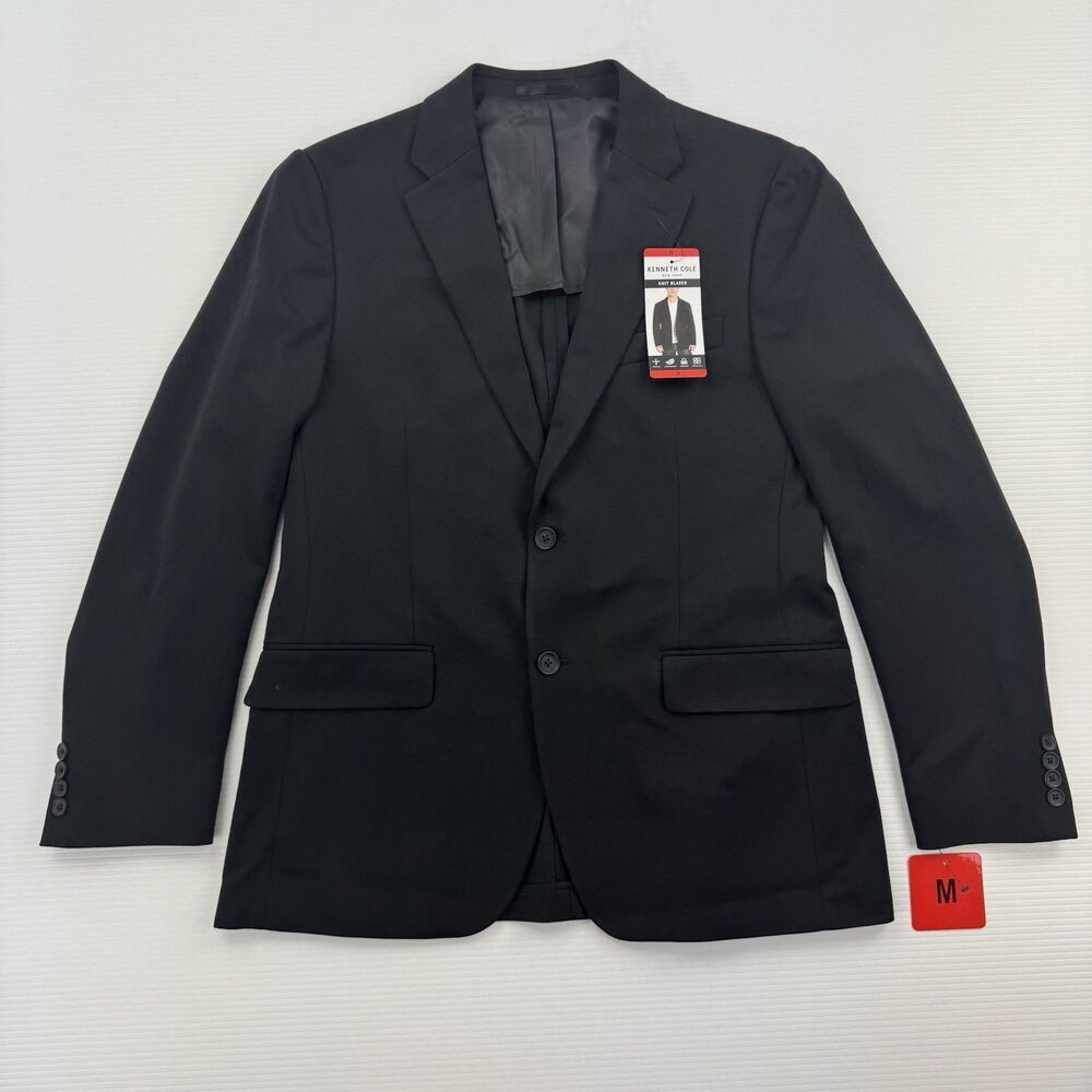 Kenneth Cole Knit Blazer Mens Medium Black Stretch Lightweight Washable NWT